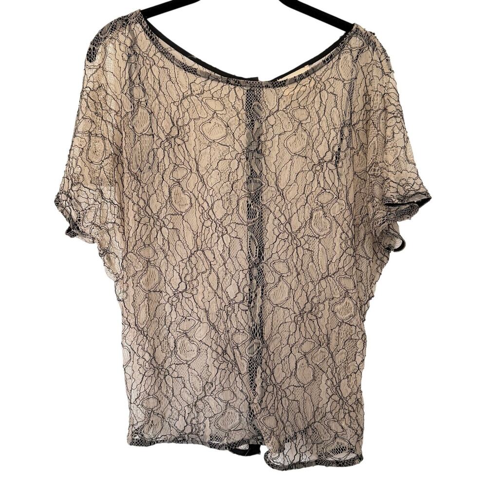 Anthropologie (S) Pins & Needles Beige Black Floral Lace Button Back Blouse